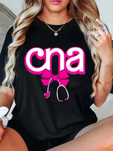 100% Cotton Unisex CNA Nurse Stethoscope Cute Coquette Pink Bow T-Shirt Casual Top