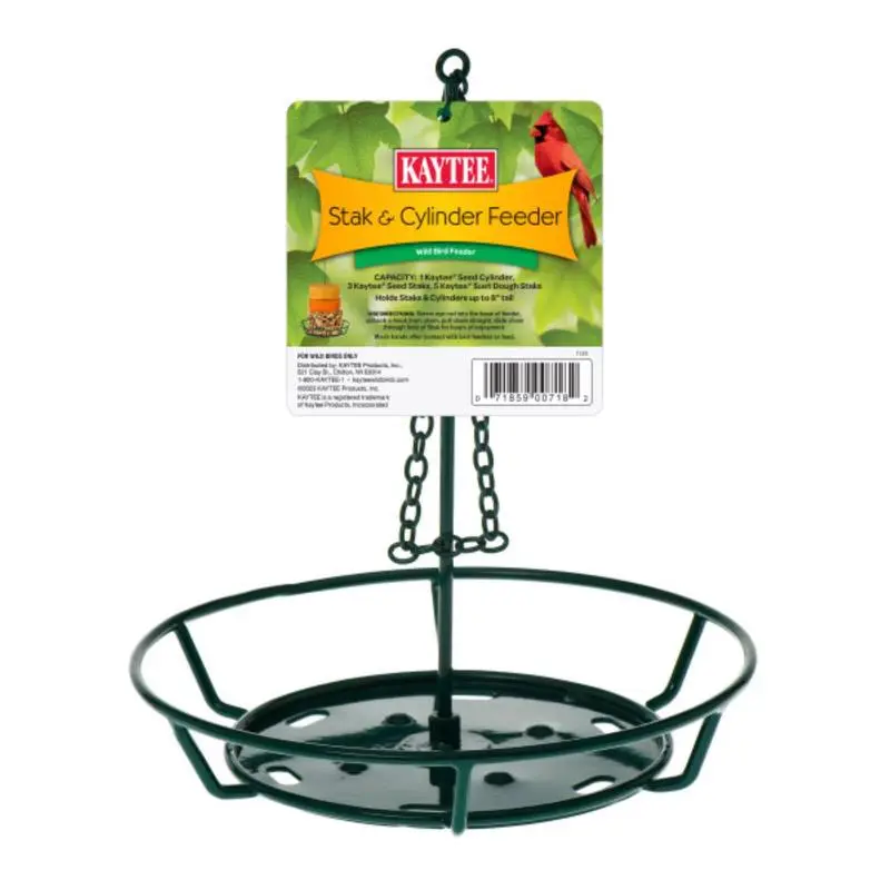 Kaytee 8115439 8 in. Wild Metal Stack & Cylinder Bird Feeder, Green