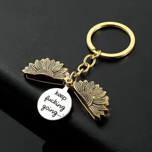 Keep Going Sunflower Keychain for Women Men Encouragement Motivational Gift for Boys Girls Birthday Christmas Gifts