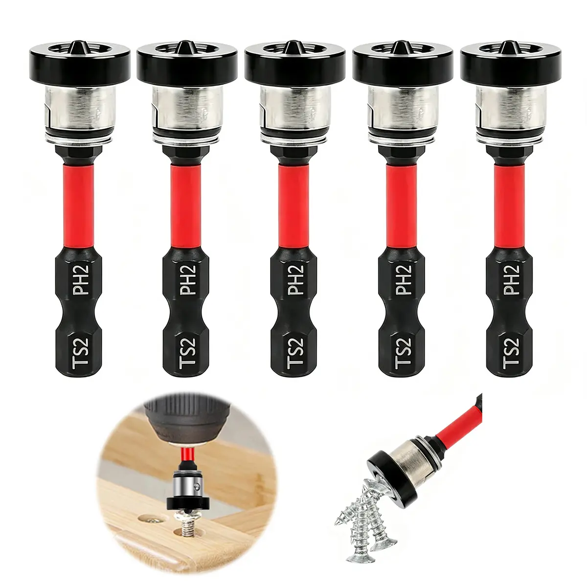 5pcs Drywall Screw Setter, Magnetic Positioning Screwdriver Bits PH2 Bits | 1/4" Hex Shank Drywall Screw Bit, Plasterboard Screws Locating Batch Head Drilling Tools toolupgrade