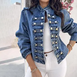 CHICME Women's Collared Long-Sleeve Button-Front Polyester Denim Jacket, Casual Spring Outerwear, Women's Clothes
