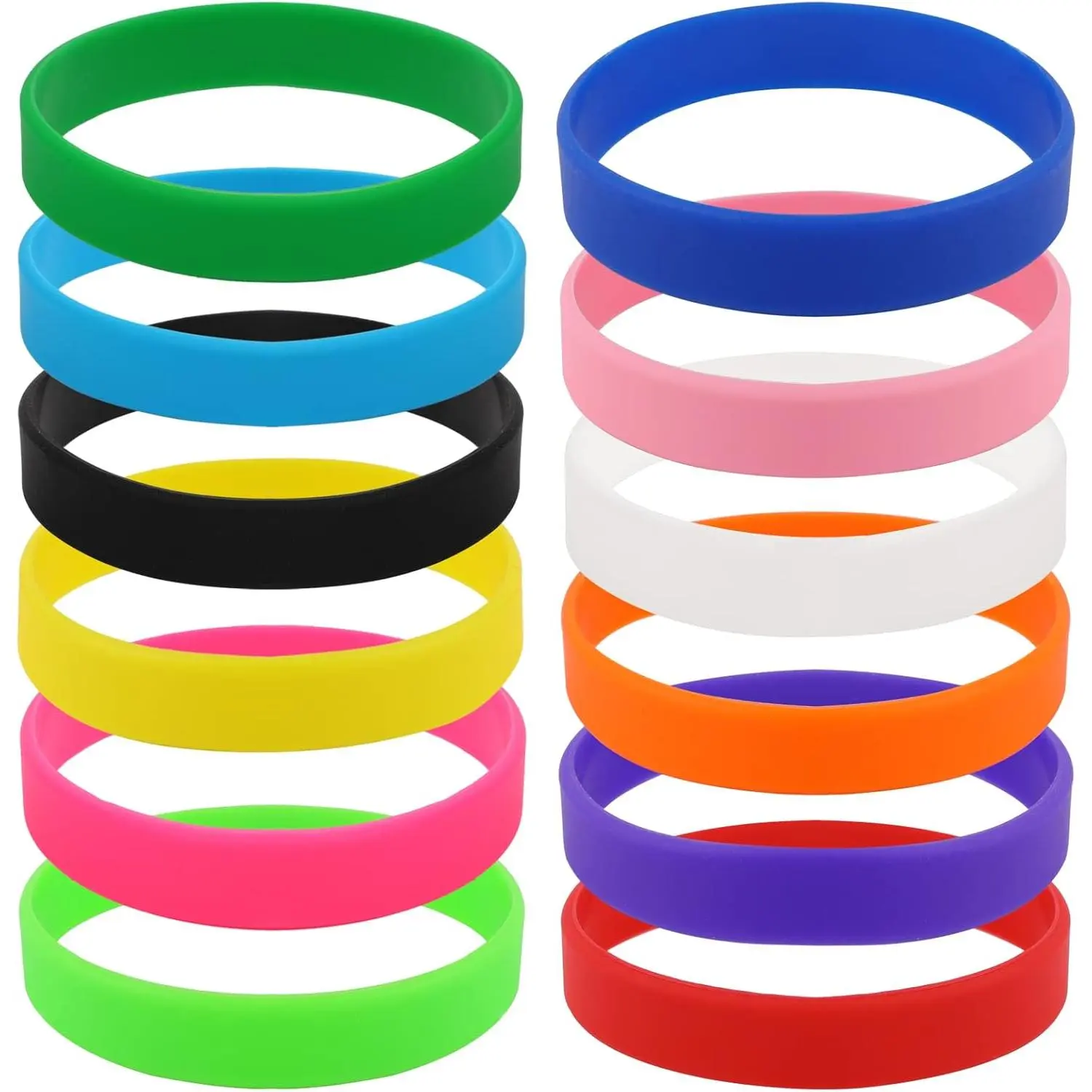 12 Pack Silicone Wrist Bands, Assorted Color Rubber Bracelet Kit for Sports, Game, Party Favors, Cup Markers for Women & Men