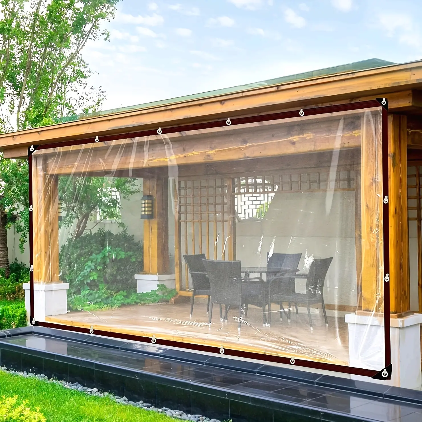 Clear Tarp - Heavy Duty Waterproof 6x10FT Plastic Tarps with Grommets, Durable Clear Vinyl Mesh Tarps for Outdoor Porches Transparent Tarpaulin for Patio Enclosure Roofs Greenhouse Plant Chicken Coop Cover