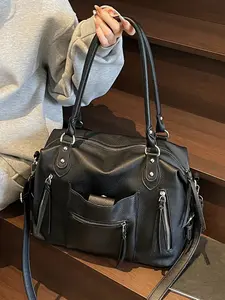 Retro women's tote bag, stylish commuter messenger bag, trendy all-match shoulder messenger bag, simple and fashionable shoulder tote bag, Elegant commuter bag, suitable for daily commuting, short trips and business trips, etc.