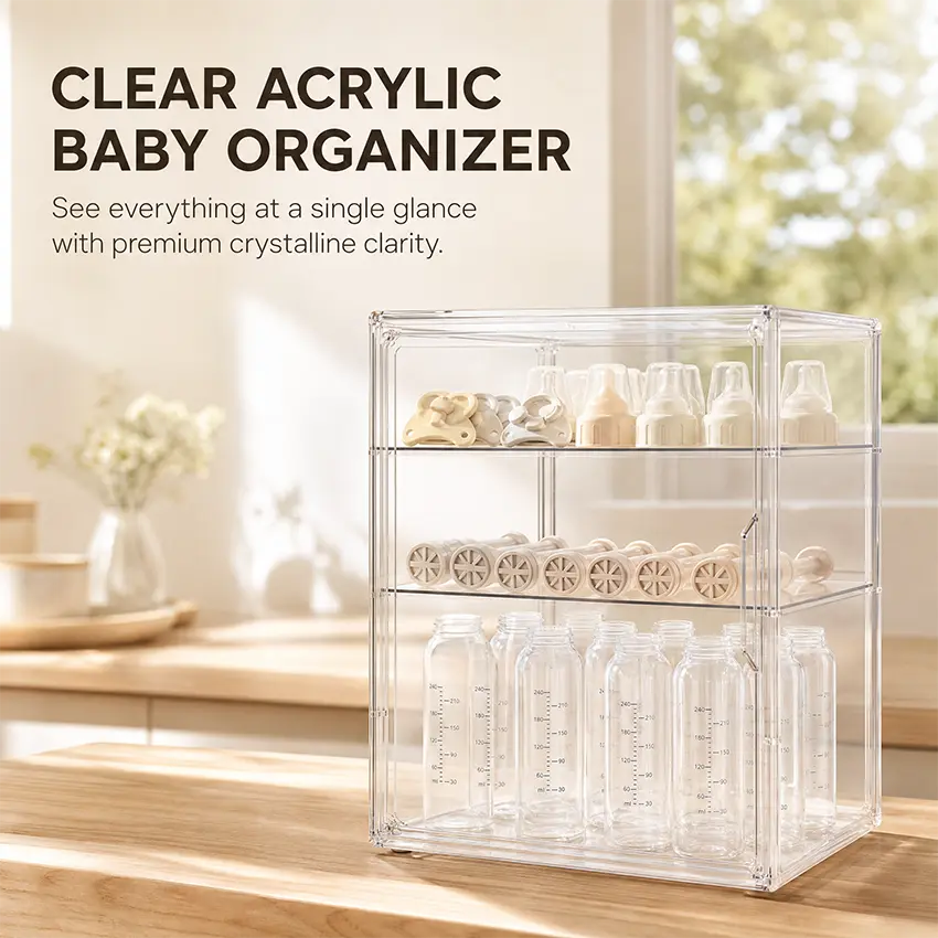 3-Tier Baby Bottle Organizer, Clear Acrylic Countertop Storage for Bottles, Nipples, Pump Parts & Baby Feeding Essentials Rack