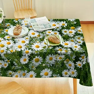 1 piece of daisy floral printed polyester tablecloth, rectangular indoor/outdoor dining table cover, suitable for kitchen, courtyard, party decoration, gift giving to friends, dinner, dessert, picnic, family gathering, dining table decoration