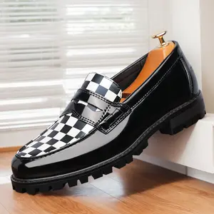 Men's Checkerboard Chunky Sole Penny Loafers, Slip-On Fashion Dress Shoes8669