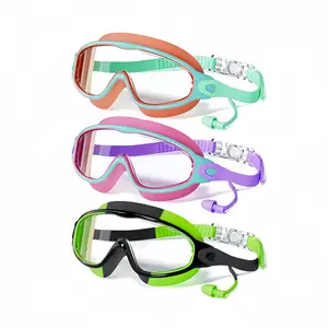 Three-Piece Swimming Goggles Set for Kids, Anti-Fog UV Protection Wide View, Earplugs & Nose Clip Included, Suitable for Boys & Girls 4-12, Swimming Accessories