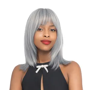 14-Inch Salt and Pepper Pastelly Gray Straight Cut w/ Flicked Ends Synthetic Wig | 【Heat Resistant】【Cap Included】 | FSGA