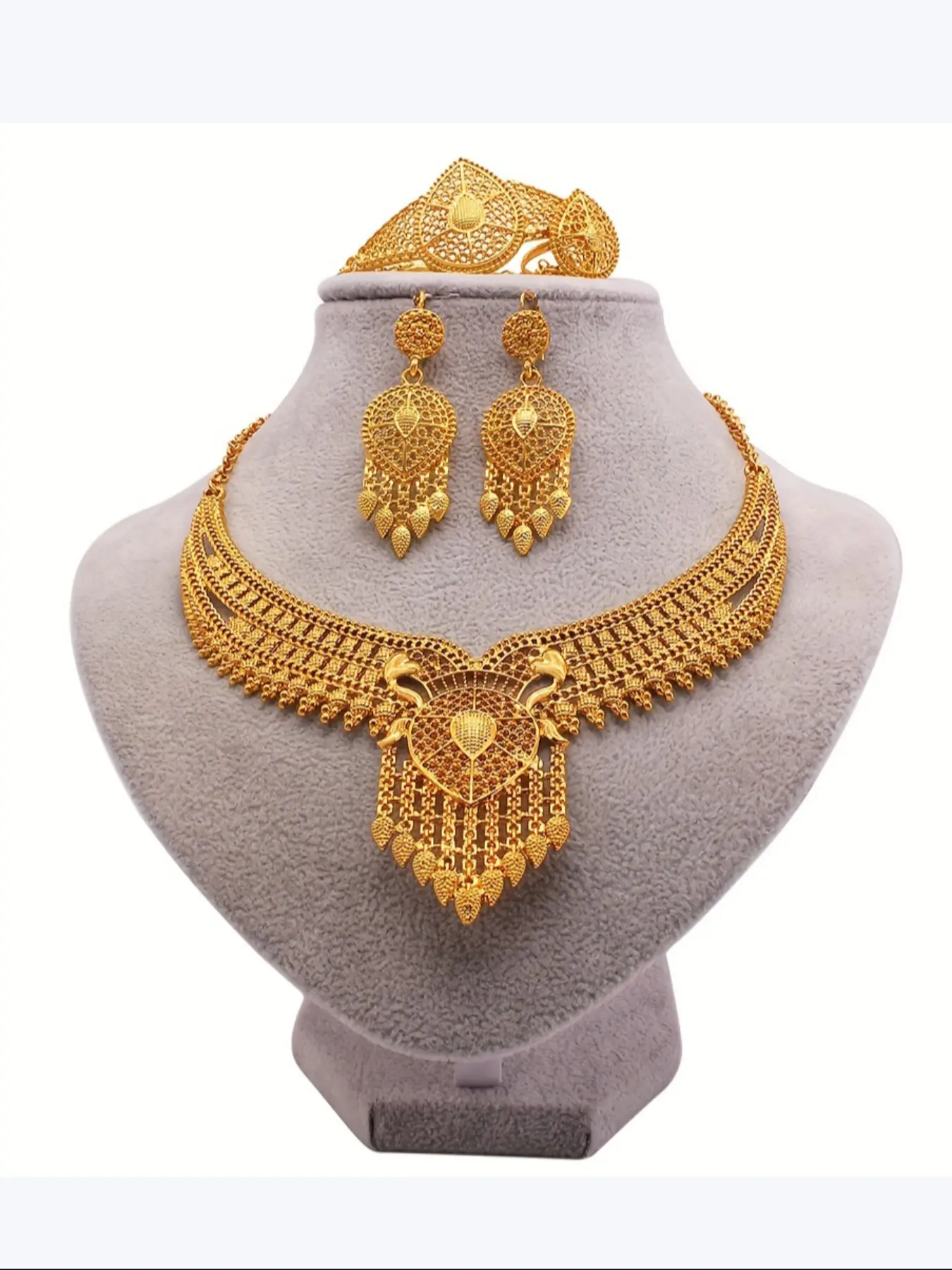 European and American Style Vintage Fashion Jewelry Set, Golden Color Luxury Women Jewelry Set, Necklace Bracelet Ring Earrings 4-Piece Set, Fashionable Jewelry Set, Glamour Set, Necklaces Earrings Set