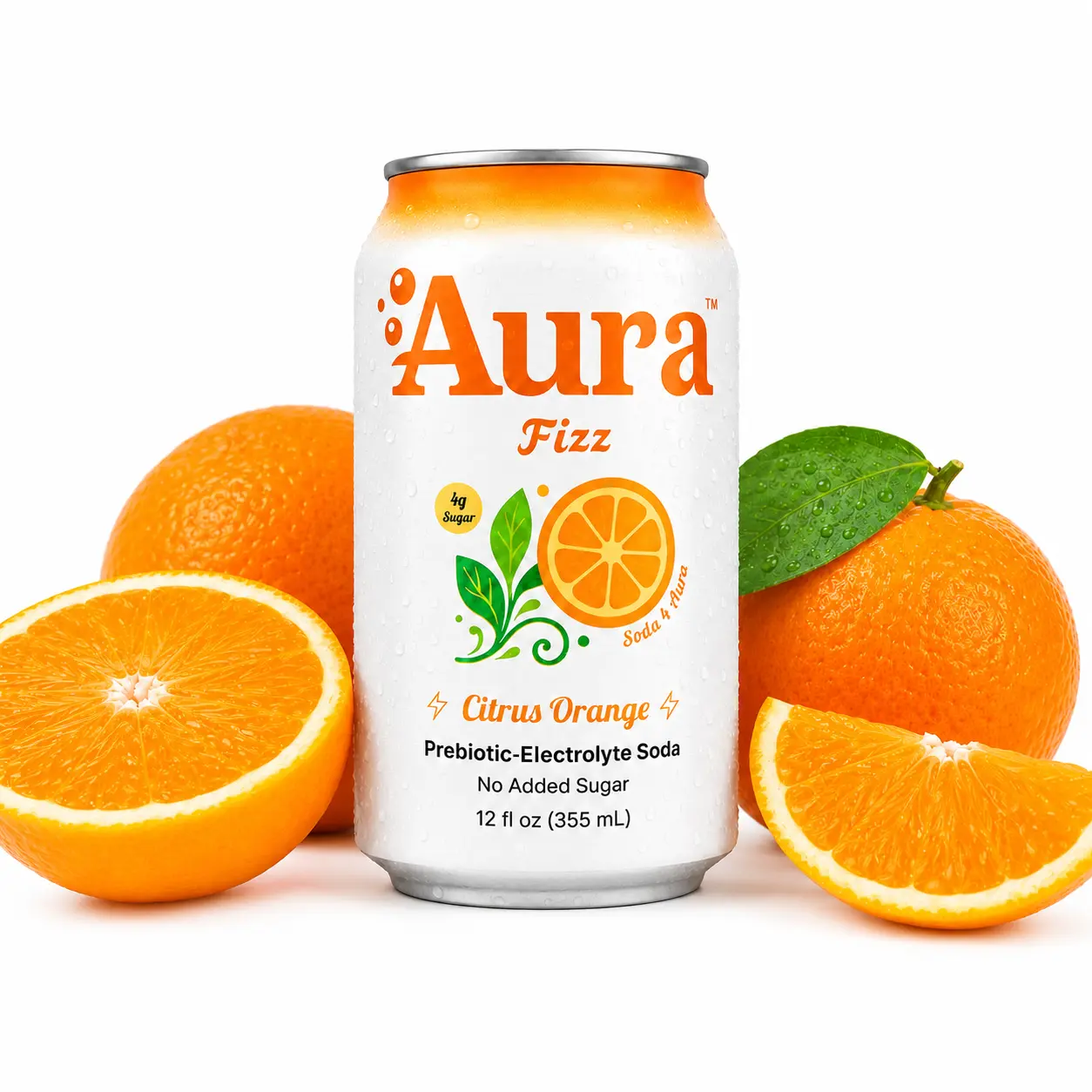 AuraFizz Citrus Orange Prebiotic-Electrolyte Soda | 12-Pack (12 fl oz Cans)