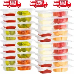 20 Sets Reusable Snack Containers with Lids,2 Compartment Plastic Containers for Pack Snacks,snack containers - Lightweight and Stackable, Microwaveable,refrigerator safe
