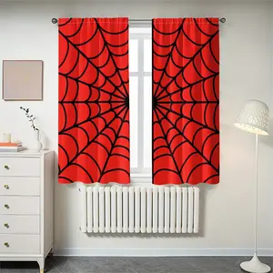 2-piece set of black spider web printed semi transparent curtains, polyester pole bag curtains, suitable for living room, bedroom, and home decoration - hand washable, hook free
