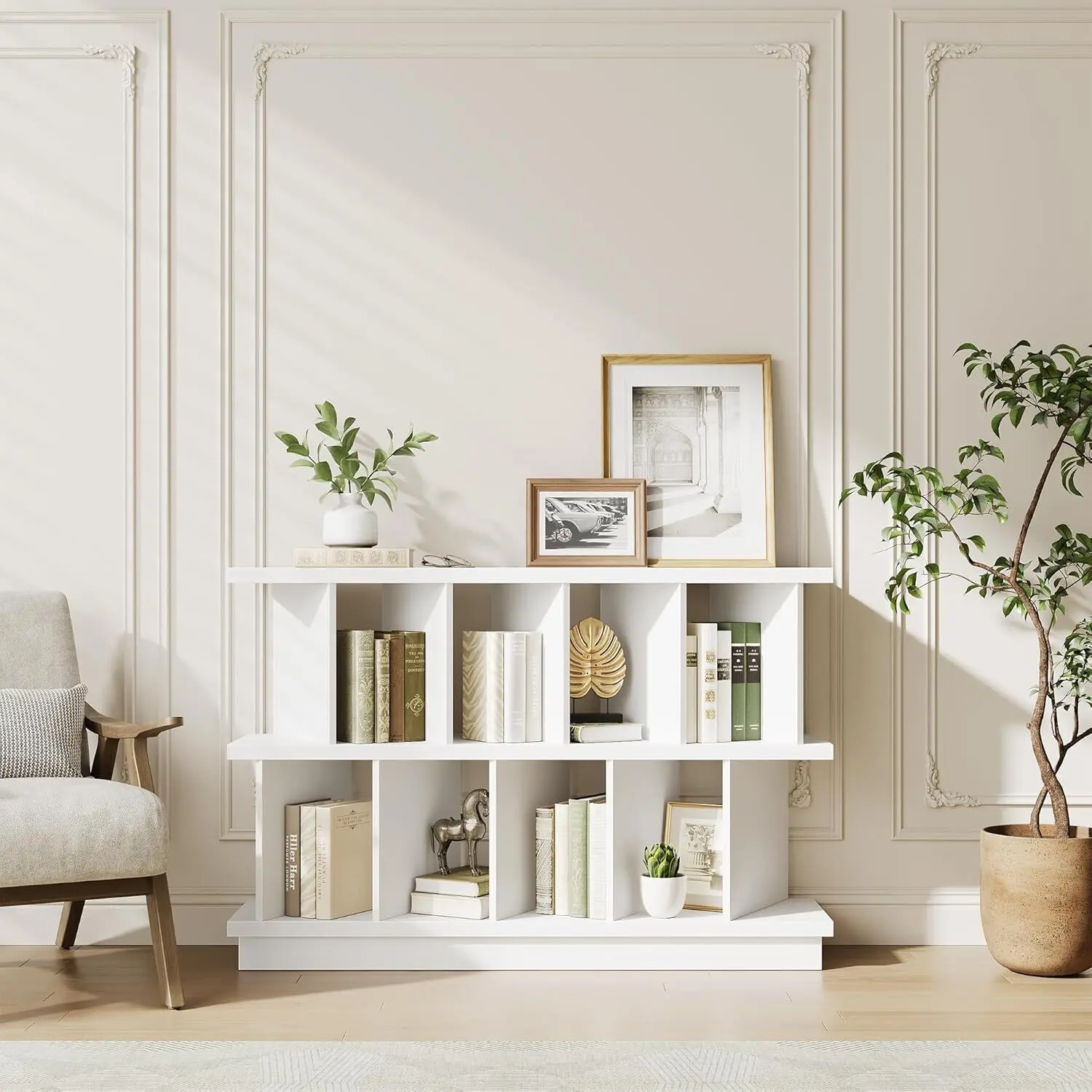 Gaomon Minimalist 8-Open Square Cube Storage Shelf Organizer - MDF Frame Multi-Functional Freestanding Book Shelf, Modern Corner Office Furniture with 10 Removable Panels, Open Back Panels, Finished Design, Easy Assembly Required for Living Room, Easy Set