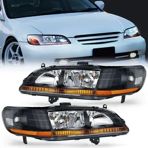 Nilight 1998 1999 2000 2001 2002 Honda Accord Headlight Assembly Black Case Amber Reflector Upgraded Clear Lens