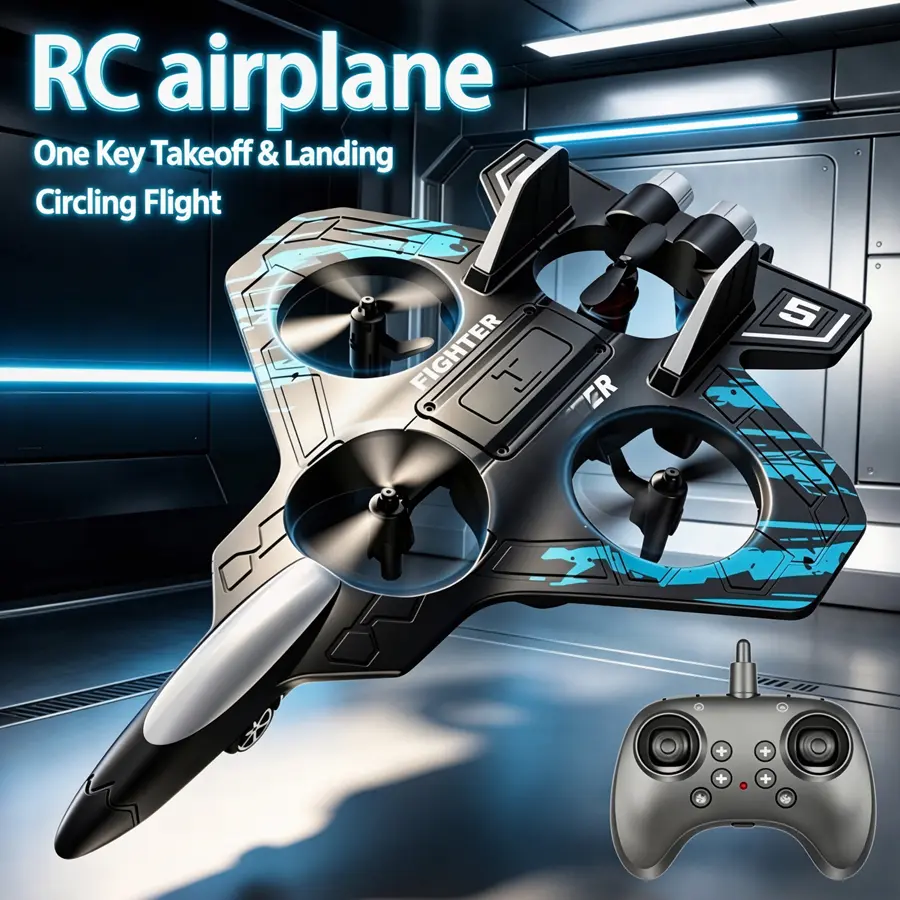 RC Foam Fighter Jet Glider, Remote Control Quadcopter Airplane with Gravity Sensor, Auto Hover & 3D Flip, Hobby Flying Toy