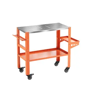 36" x 18" Welding Table, 1200 Lbs Capacity Welding Workbench Table Top with Lockable Wheels,Tool Rack & Tray, 4 Tool Slots and 5/8" Fixture Holes for for Welding Repair Works