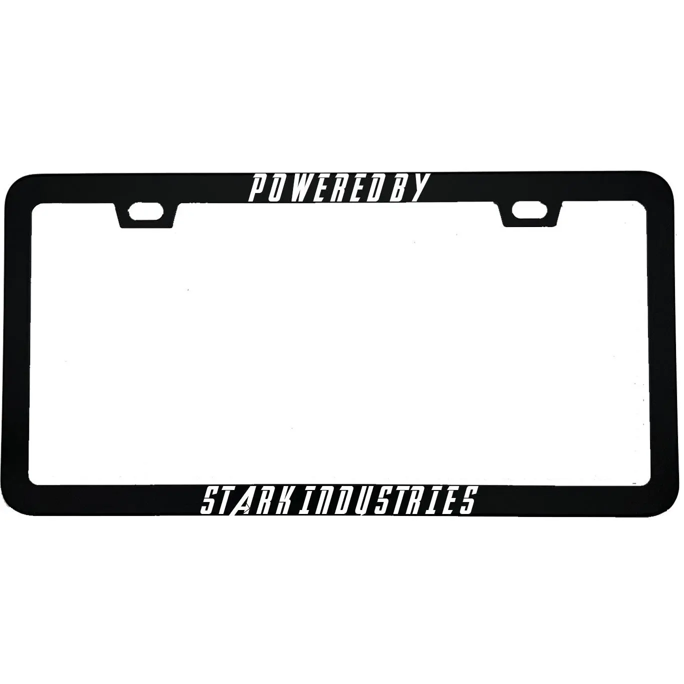 Powered By Stark Industries Funny License Plate Frame | Viral Car Accessory | Superhero Fan Car Gift