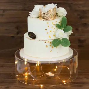 Acrylic Cake Stand 14" Round Transparent Display Box Clear - Fillable Pedestal Riser with Hollow Bottom