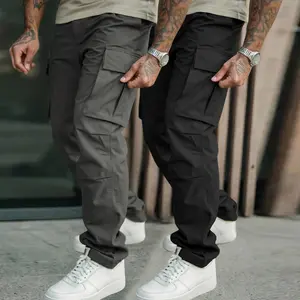 2pcs Men's Work Pants Solid Color Multi-functional Pocket Design Suitable For Hiking Travel Spring And Autumn Outdoor Activities Casual Trousers