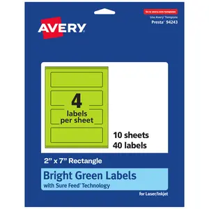 Avery Bright Green Paper Labels, 2" x 7" Rectangle