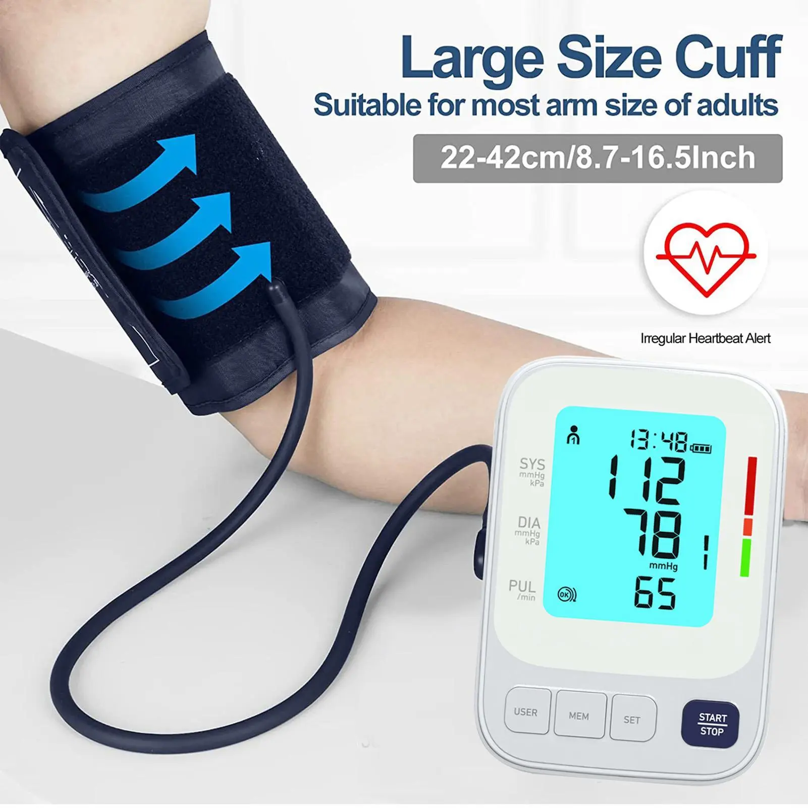 FC-BP111 Health Arm Blood Pressure Cuff Set - Accurate LCD Display Meter, Arrhythmia Alert, Smart Storage, Easy Operation, Dual Memory Slots, Portable ABS Plastic Blood Pressure Cuffs for Home Use