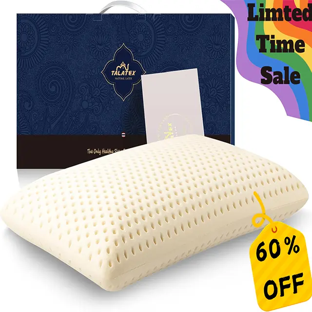 Talatex Talalay 100% Natural Premium Latex Pillow, Helps Relieve Pressure, No Memory Foam Chemicals, Perfect Package Best Gift, For Mother's Day