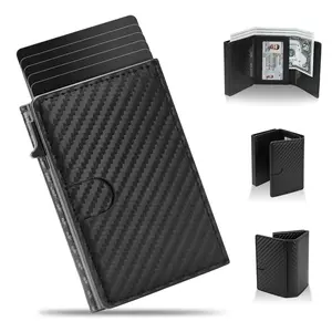 Men's Smart Wallet Card Holder, Leather Slim Minimalist 9-14 Card Capacity, ID Window, Cash Slot, RFID Blocking Protection  popup