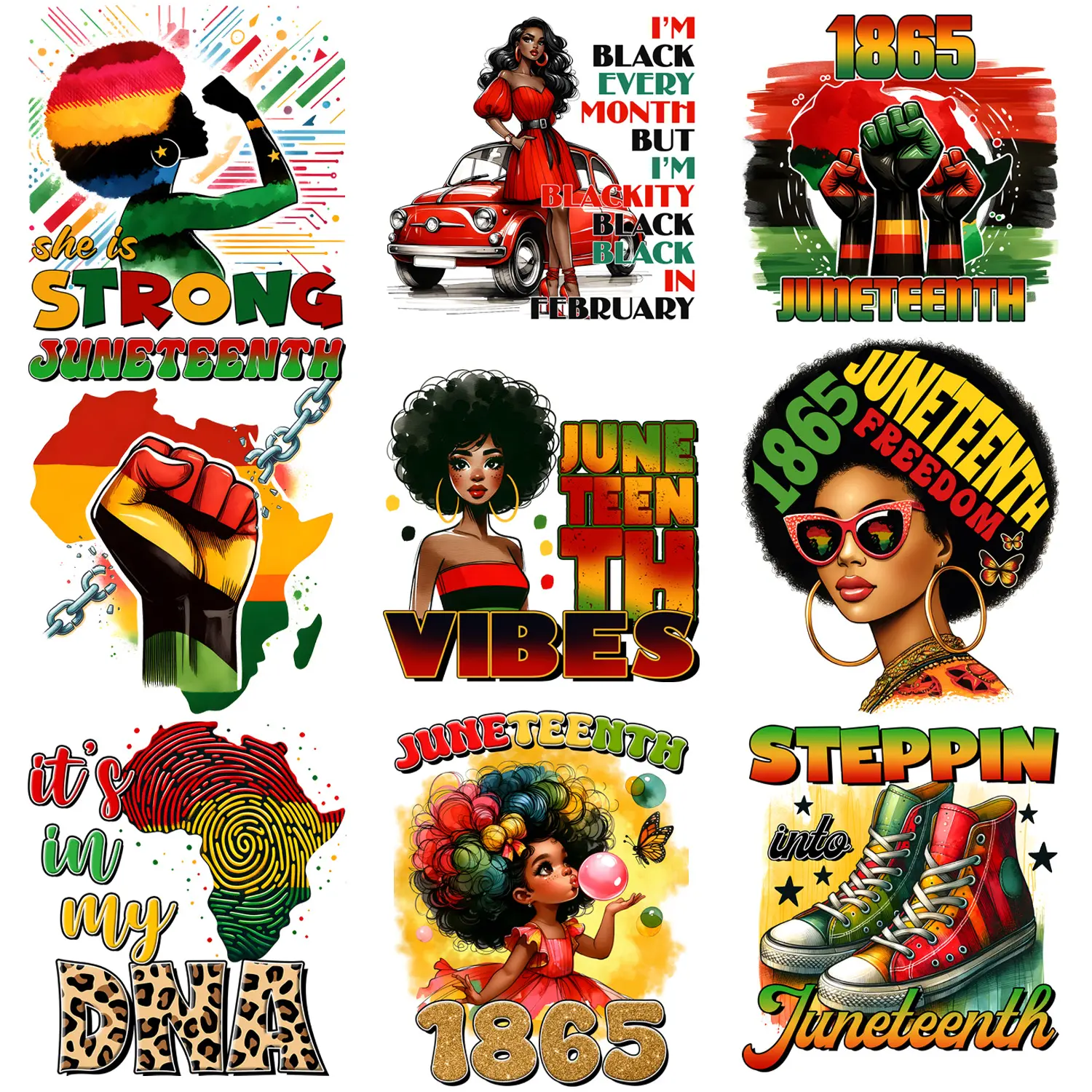 9-Pack Black Queen Themed Iron-On Decals T-Shirt Heat Transfers Perfect for DIY, Juneteenth, Clothing, T-Shirts, Masks, Jeans, Backpacks, Hats, Pillows Easily heat press decals for a personalized style Washable Heat Transfer Stickers Patchwork Crafts