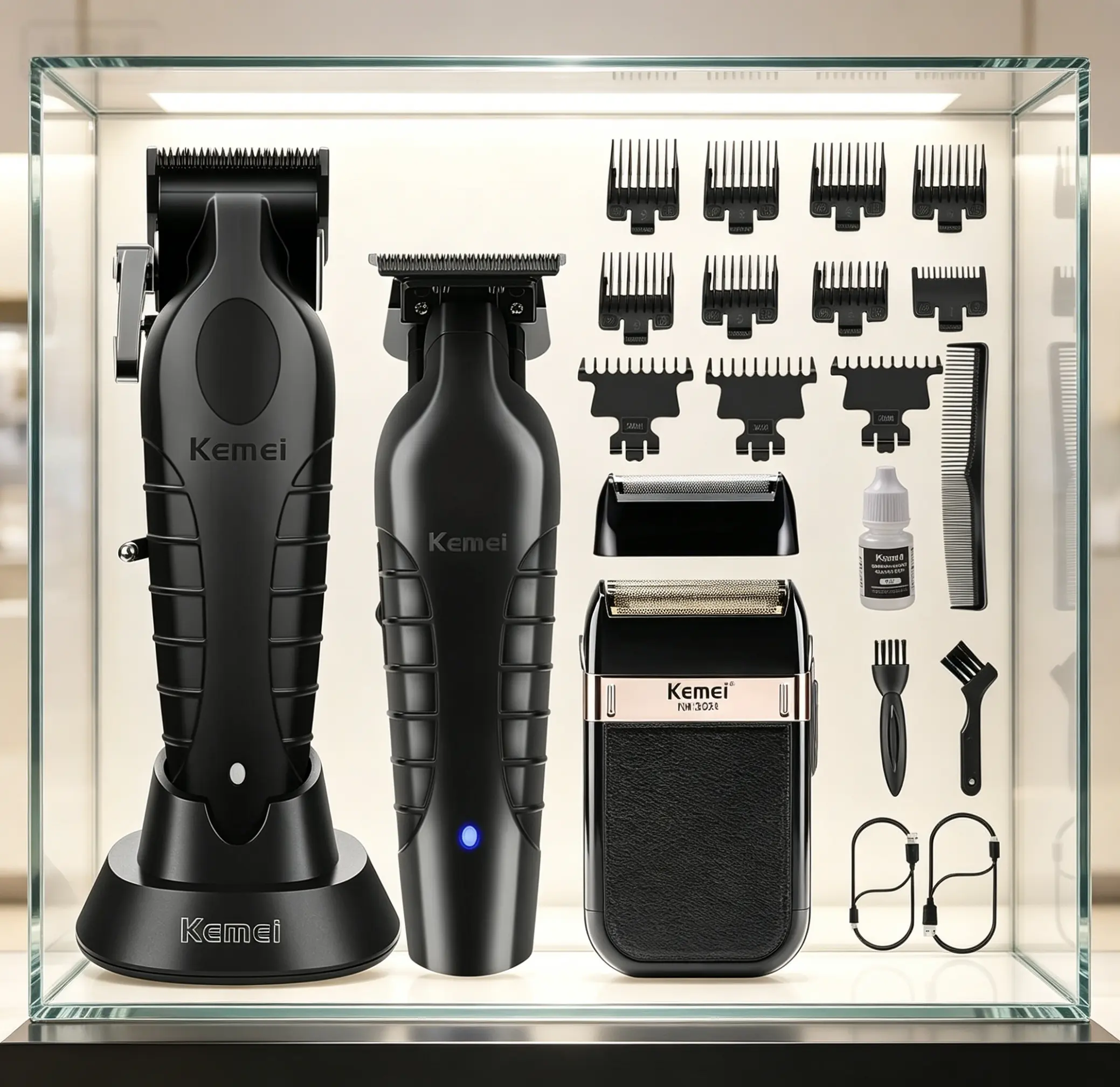 KEMEI Professional Hair Clippers, Hair/Beard Trimmer, Eletric Shaver Set for Men, Cordless Beard Trimmer, Rechargeable Barber Clippers, USB Fade Clipper Haircutting Kit, KM-2299, KM-2296, KM-2024