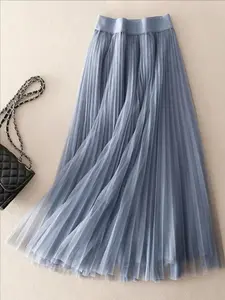 Women's Solid Color Tape Waist Pleated Lightweight Tulle Skirt, Elegant Fashion A Line Fit Skirt for Party Dating Everyday Wear, Ladies Bottoms for All Seasons