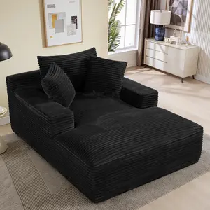47" x 67" Oversized Chaise Lounge Chair Indoor Boneless Reading Chair Plush Corduroy Recliner Large Deep Seat Upholstered Sleeper Comfy Sofa Bed Couch with 3 Pillows for Living Room Bedroom, Black， loungers， furniture cloud modern seat sofa black