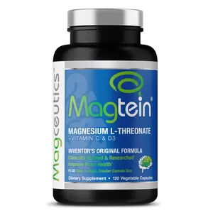Magceutics Magtein Magnesium L-Threonate with Vitamin C and D3, Small Easy to Swallow - 120 Capsules (30 Days)