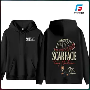 Scarface Two Sides Graphic Hoodie - The World is Yours Design with Tony Montana Iconic Image, Perfect for Movie Fans and Streetwear Enthusiasts graphic tee men gifts Men's Breathable Crew Neck Hoodie Christian Faith T-Shirt with Verse christmas thanksgivi
