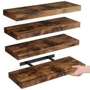 Floating Shelves for Wall Set of 4 - Wall Shelves for Bathroom Over Toilet, Bedroom, Kitchen, Living Room Decor - Rustic Floating Shelf Display Shelving for Organization