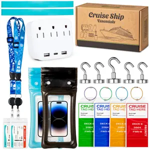 Cruise Essentials 2026- Cruise Must Haves Kit with Non-Surge Protector Power Strip, Lanyard with  ID Holder, Magnetic Hooks, Luggage Tag Set, Towel Bands, Waterproof Phone Holder - Travel  Essentials
