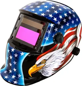Welding Helmet Solar Powered Auto Darkening True Color Hood with Adjustable Shade 4/9-13 for Mig Tig Arc Welder American Flag Design