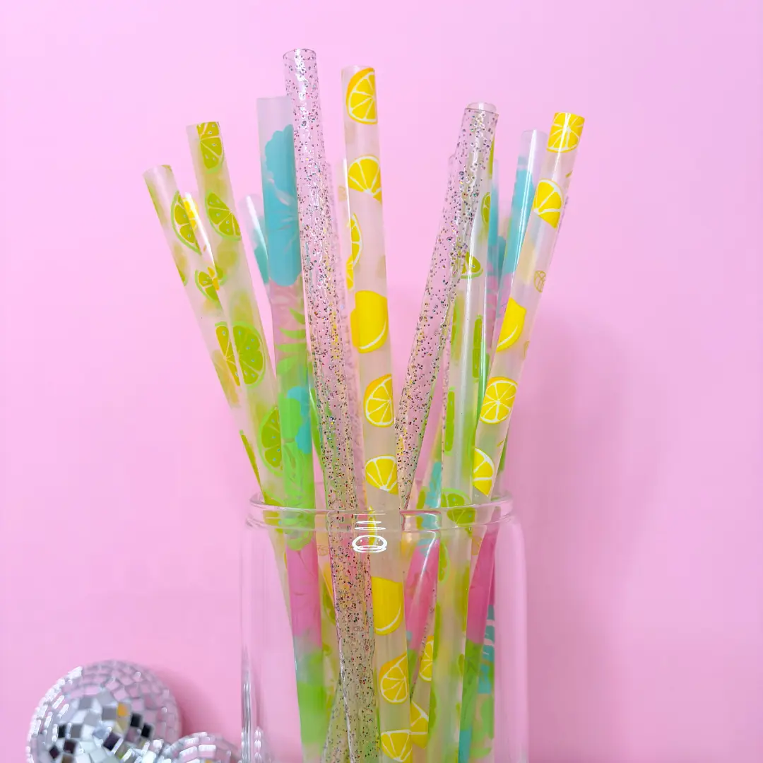 Dopamine Summer Drink Straws (20 Pack) – 9" Iced Coffee Straws | Tropical, Lemon, Lime & Glitter Variety