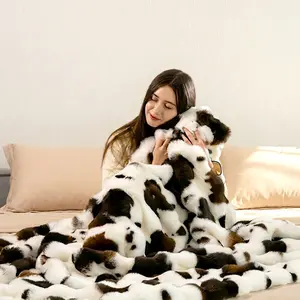 SpottedCozy Ultra Soft and Cozy Plush Blanket | 60x80 Inch Faux Fur, Cloud-Like Imitation Rabbit Fur | Bedroom, Nursery & Travel, Black and Pink Plush Gift for Women, Men, Teens & Family