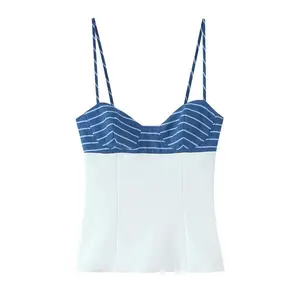 Women’s elastic backless vest with scarf design, color-blocked pattern, summer casual fashion, women’s everyday wear GARMENTARY