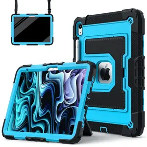 SPALLO for iPad Air M4 2026 11 inch ,Kids Friendly iPad 11th/10th/9th/8th 2022/2021/2020 with Shoulder Strap/Pencil Holder,Heavy Duty Protection Shockproof Cover for iPad Mini (A17pro) 7th/6th Gen 8.3"- Black+Blue