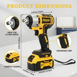 1/2-inch atmospheric pressure cordless impact wrench — three-in-one electric impact gun set (includes lithium battery, stand-mounted fast charging, voltage settings, and drill bits) | ABS drop-resistant housing; suitable for automotive tire bearings, home