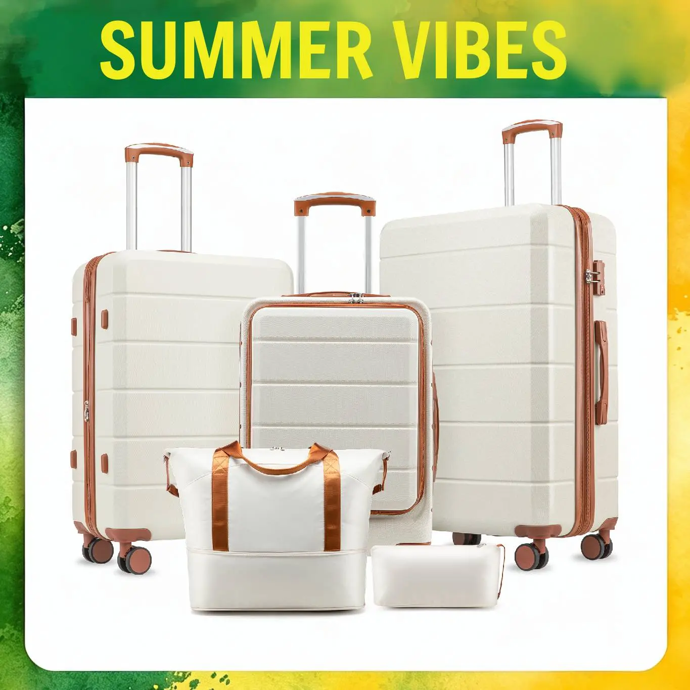 3/5-Piece Hardside Luggage Sets, Spinner Suitcases with Front Pocket for Laptop, TSA Lock, Tote & Toiletry Bag for Travel & Business summervibes FX-Lite