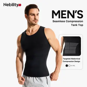 Nebility Men’s Seamless Compression Tank Top, Tummy Control, Chest Support & Back Posture Correction, Breathable 4-Way Stretch Underwear for Gym, Workout & Daily Wear，fathersdaygift