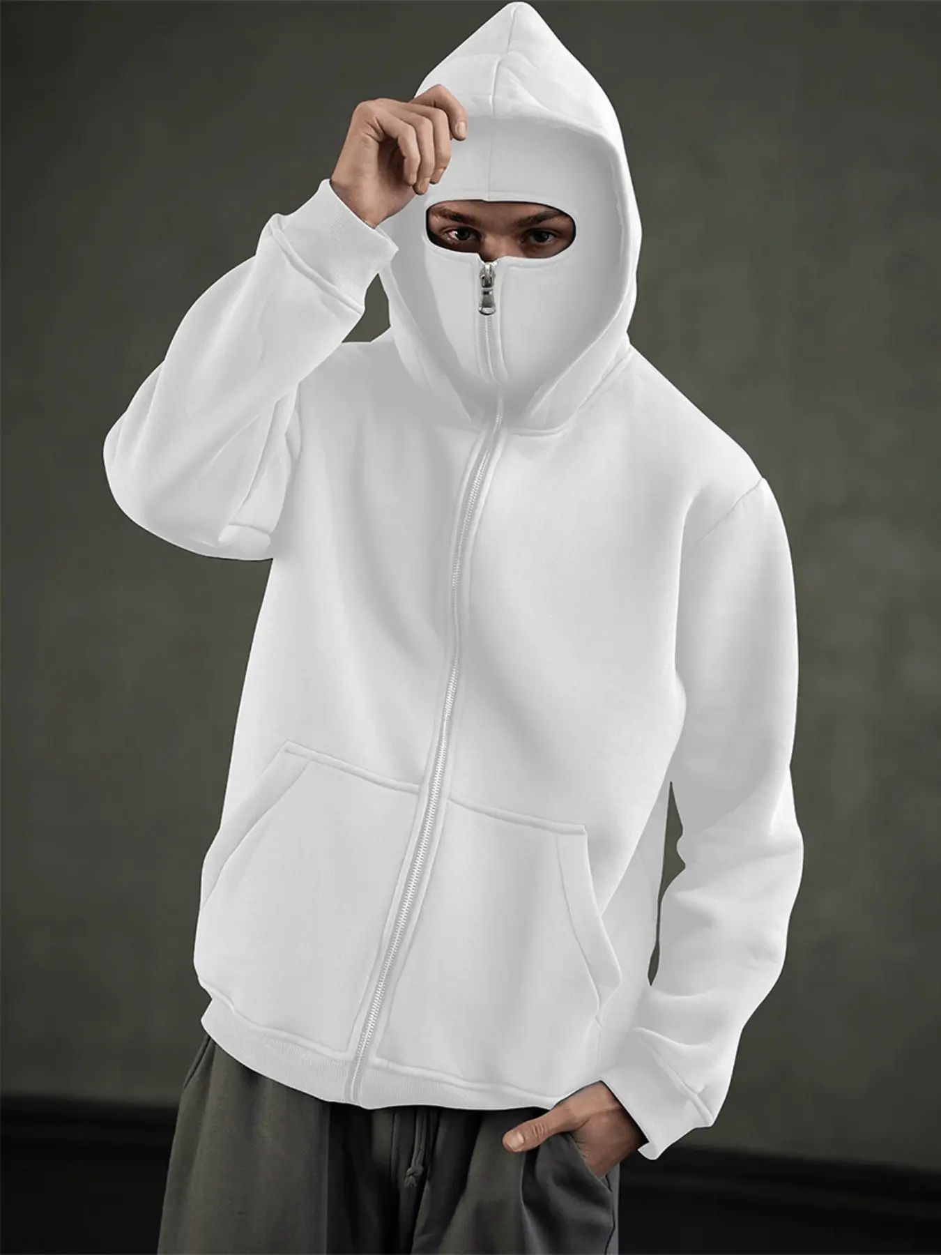Men's Oversized Hooded Long Sleeve Sweatshirt, Plain Color Pullover Balaclava, Fall Winter Fashion, Casual Streetwear Pullover, Comfortable Casual Wear, Fitted, Hooded sweatshirts