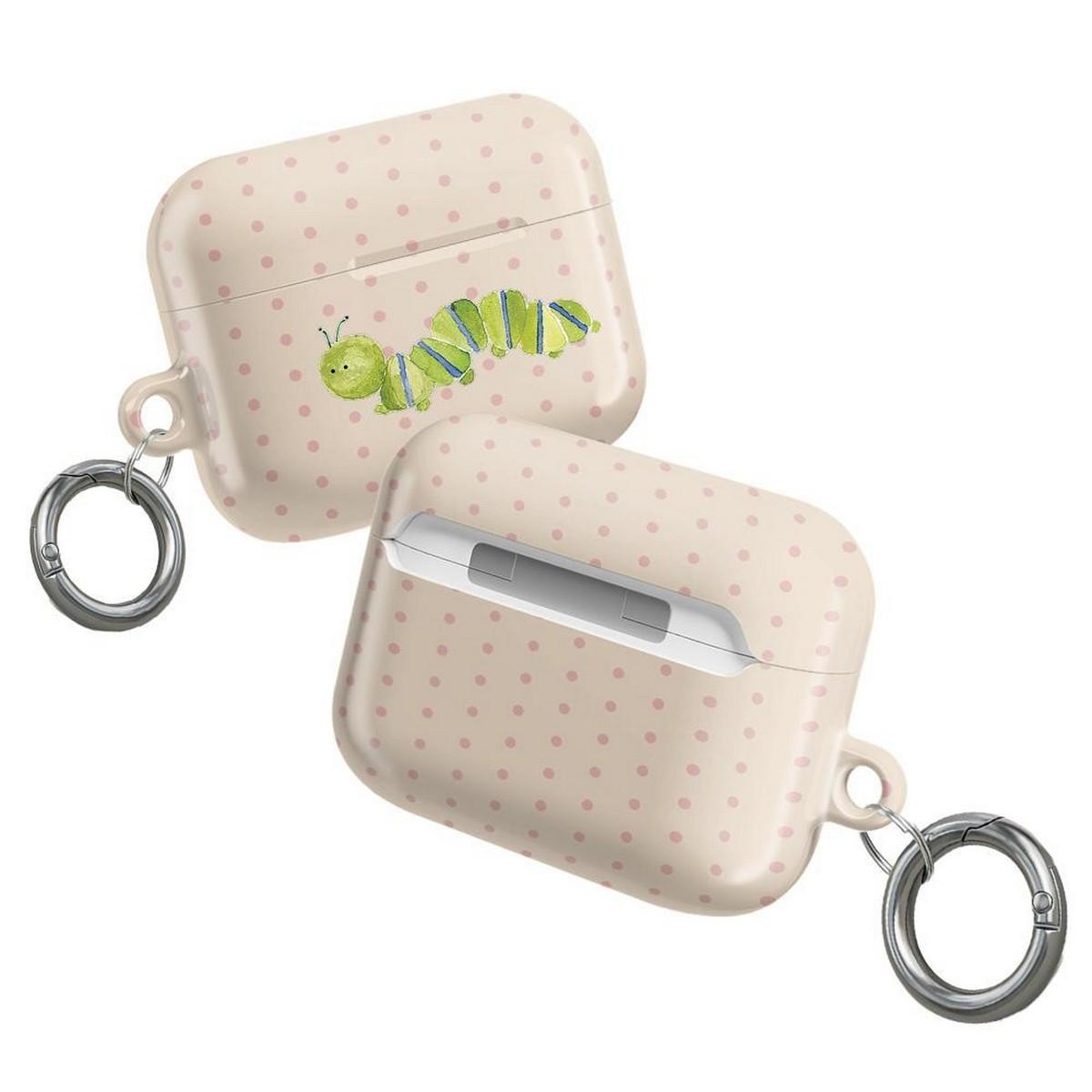 Cute Caterpillar Apple AirPods Case – Kawaii Cartoon Protective Cover with Keychain, Aesthetic Retro Design, gift