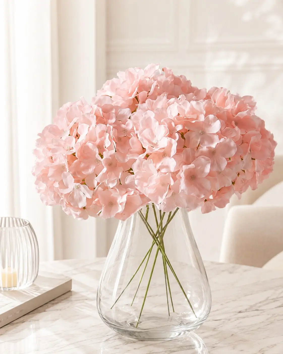Eclore Floral 10/20 Pcs Artificial Pink Hydrangea Flowers – Realistic Faux Silk Hydrangea Stems for Vases, Centerpieces, Weddings and Home Décor