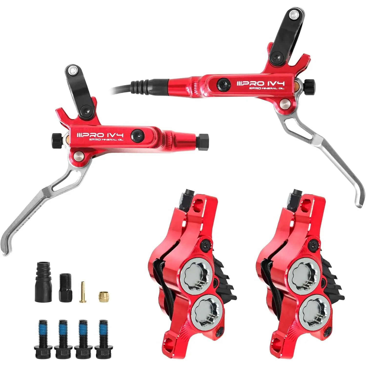 ZTZ IIIPRO IV4 Upgraded 4-Piston Hydraulic Brake Set, Hydraulic Disc Brake Kit with Ceramic Brake Pads for Mountain Bike/Ebike/Folding Bike/Fat Bike(Left Front 850mm and Right Rear 1550mm)