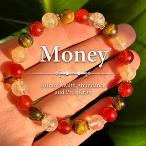Natural Stone Vintage Natural Stone Bracelet, Tiger Eye, Red Agate,Relaxing Success Enhancing Prosperity & Abundance Beaded Stretch Unisex Jewelry For Personal Strength, Wellness, Wealth And Good Fortune