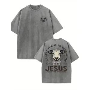 Women's Washed Cotton Short-Sleeve Casual Oversized Graphic T-Shirt, Featuring "He Left The 99 To Rescue Me Matthew 18:12" Print,summervibes